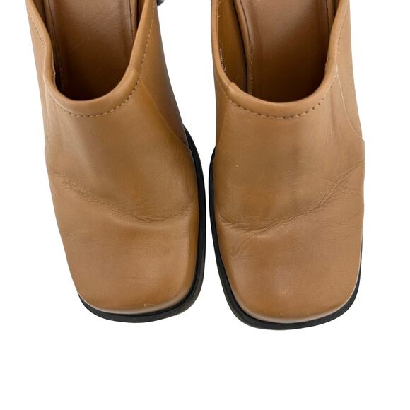 Vintage Y2K Bass Square Toe Cognac Leather Mule Block Heel 8M - Picture 4 of 6